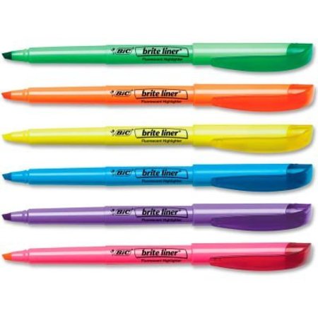 BIC Bic® Brite Liner Highlighter, Chisel Tip, Assorted Fluorescent Ink, 12/Box BL11AST